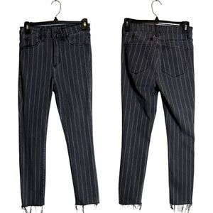 Y2K Abercrombie & Fitch Striped Slim Denim Jeans Women's 25 0S Black Raw Hem
